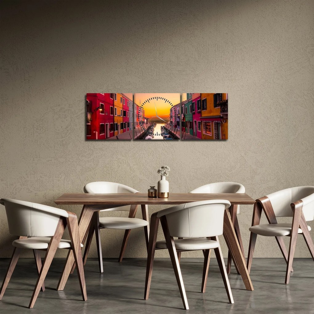 Kép - Naplemente, Burano sziget, Velence, Olaszország (órával) (90x30 cm)