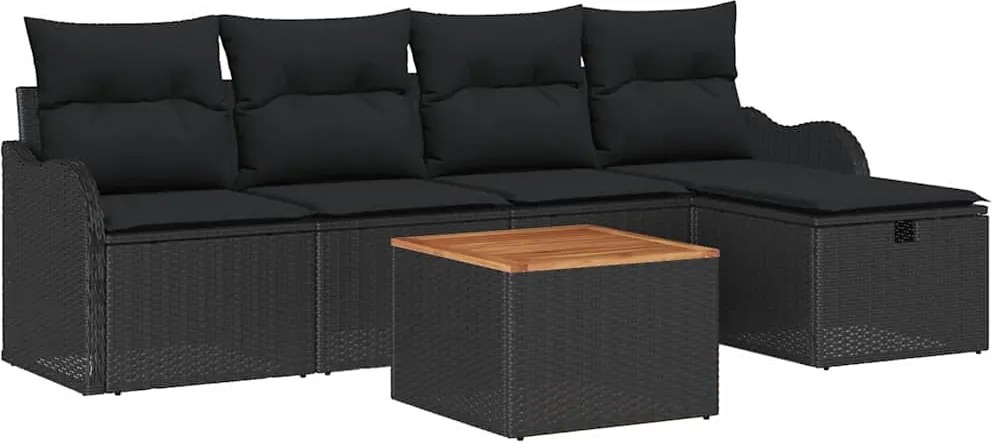 vidaXL Kerti Kanapé Szett párnával tárolóval 6 pcs Fekete polirattan