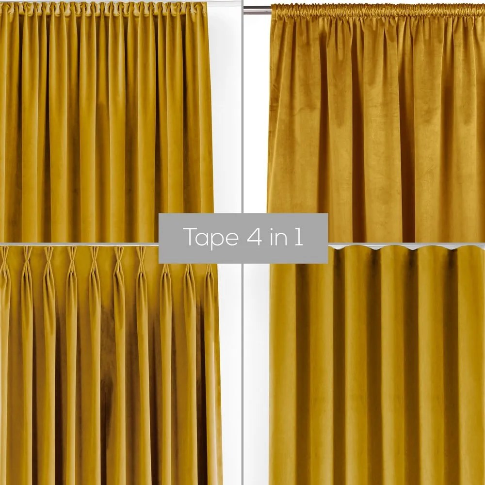 Mustársárga bársony dimout (részleges sötétítő) függöny 265x270 cm Velto – Filumi