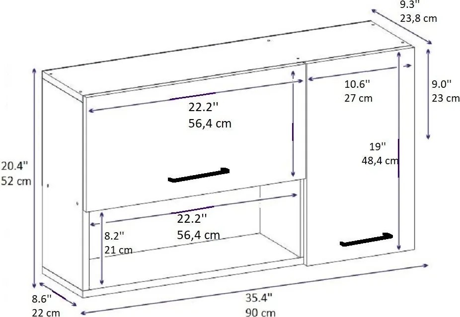 Akasya konyhaszekrény, zafír tölgy-fehér, 90 cm