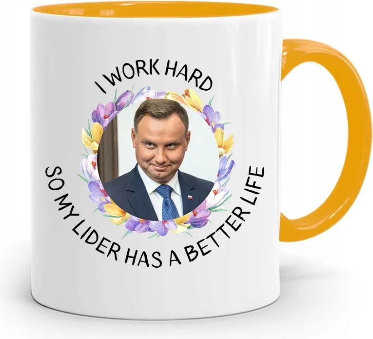 Duda András Sárga Elnöki Bögre Nyomtatott Mintával