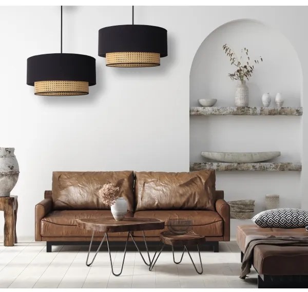 Duolla - Csillár zsinóron BOHO 1xE27/15W/230V átm. 45 cm fekete/rattan