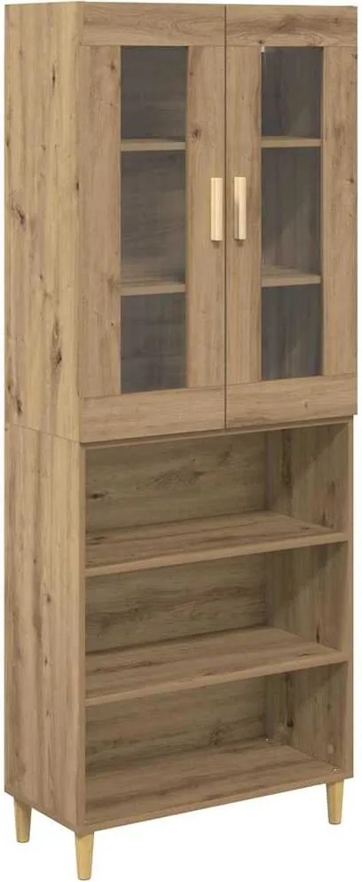 vidaXL Magasfiú Artisan tölgy 69,5 x 34 x 180 cm Műanyag Fa és Üveg