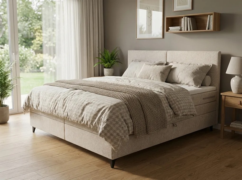Kárpitozott BRIANA boxspring ágy 180x200 cm krém színű Matrac: Bonell rugós matrac