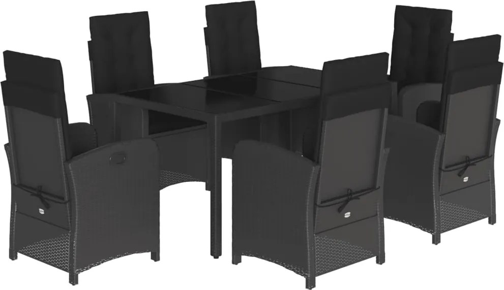 vidaXL 7 részes fekete polyrattan kerti étkezőgarnitúra párnával
