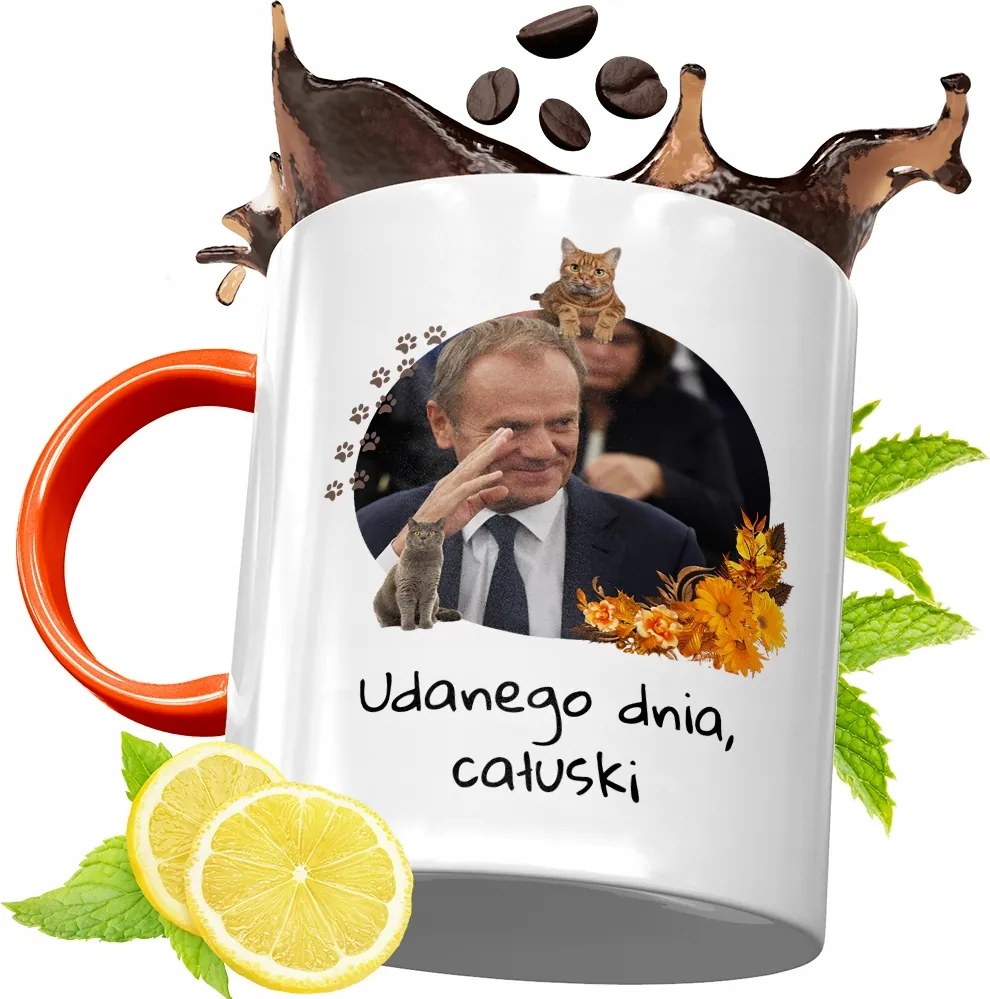 Donald Tusk Narancssárga Bögre Ajándék, fényképes nyomattal