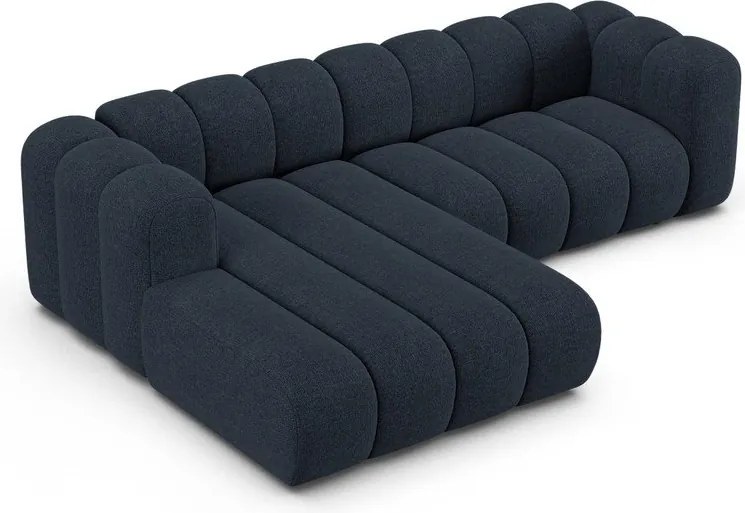Sötétkék zsenília sarokkanapé (bal oldali-heverő résszel) Lupine – Micadoni
