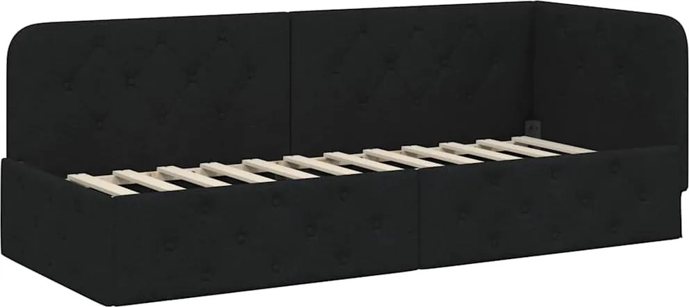vidaXL Sarokágy keret fejtámlával Fekete 80 x 200 cm szövet