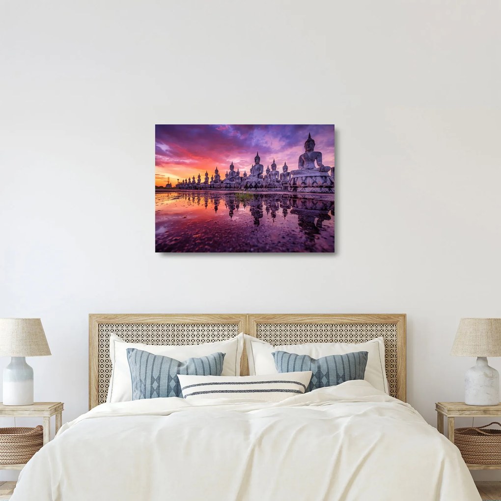 Kép - Buddhák naplementekor (üvegen) (70x50 cm)