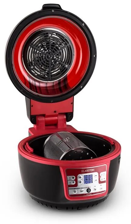 Klarstein VitAir Turbo, forrólevegős fritőz, 1400 W, 9 l, piros-fekete