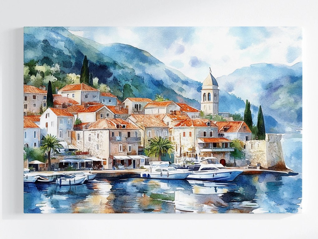 Vászonkép Canvas Horvátország Dalmácia Tenger Hegyek Marina Sétálóutca 120x80