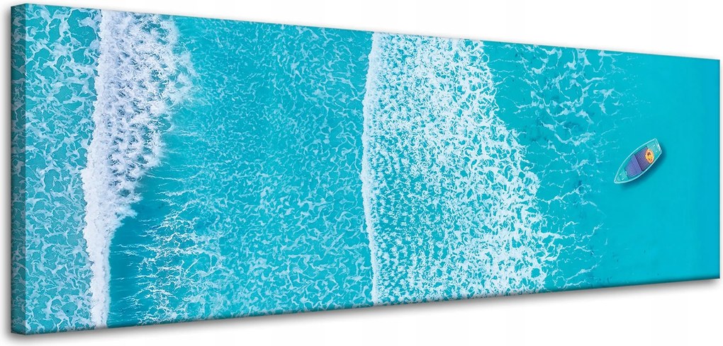 Vászonkép Kék csónak Hullámok Víz Óceán 120x40 cm