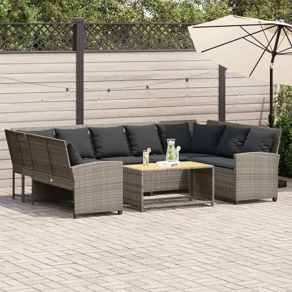szürke polyrattan kerti kanapé párnákkal