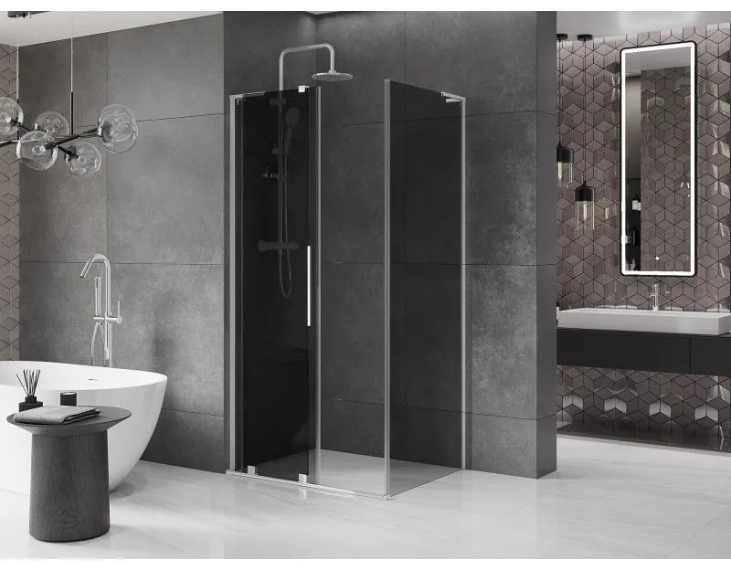 Mexen Velar L, zuhanykabin tolóajtóval 100 x 90 cm, 8mm szürke üveg, króm, 871-100-090-43-01