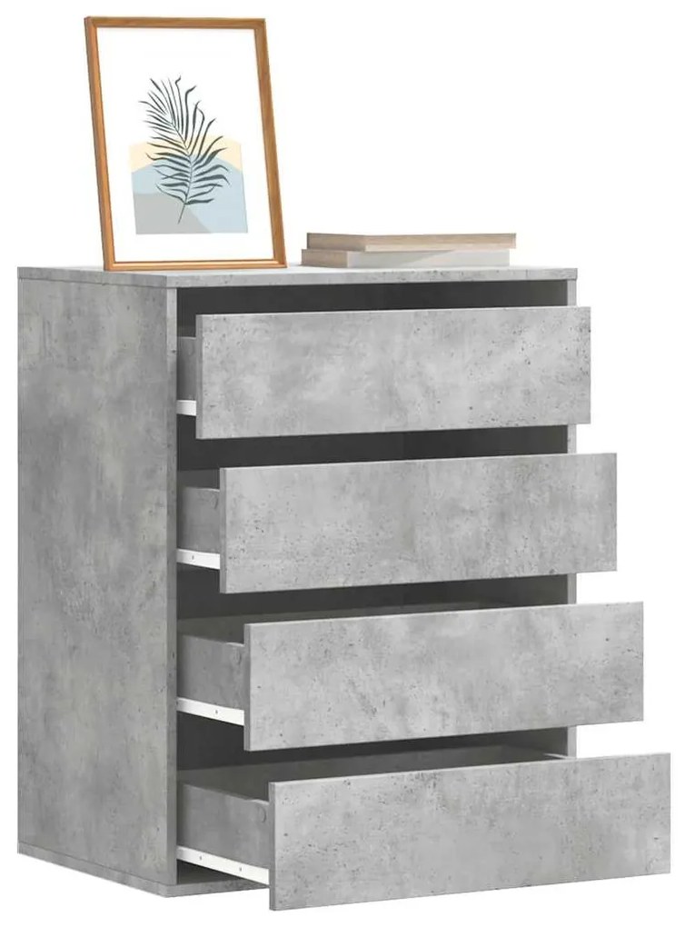 betonszürke szerelt fa fiókos sarokszekrény 60 x 41 x 76 cm