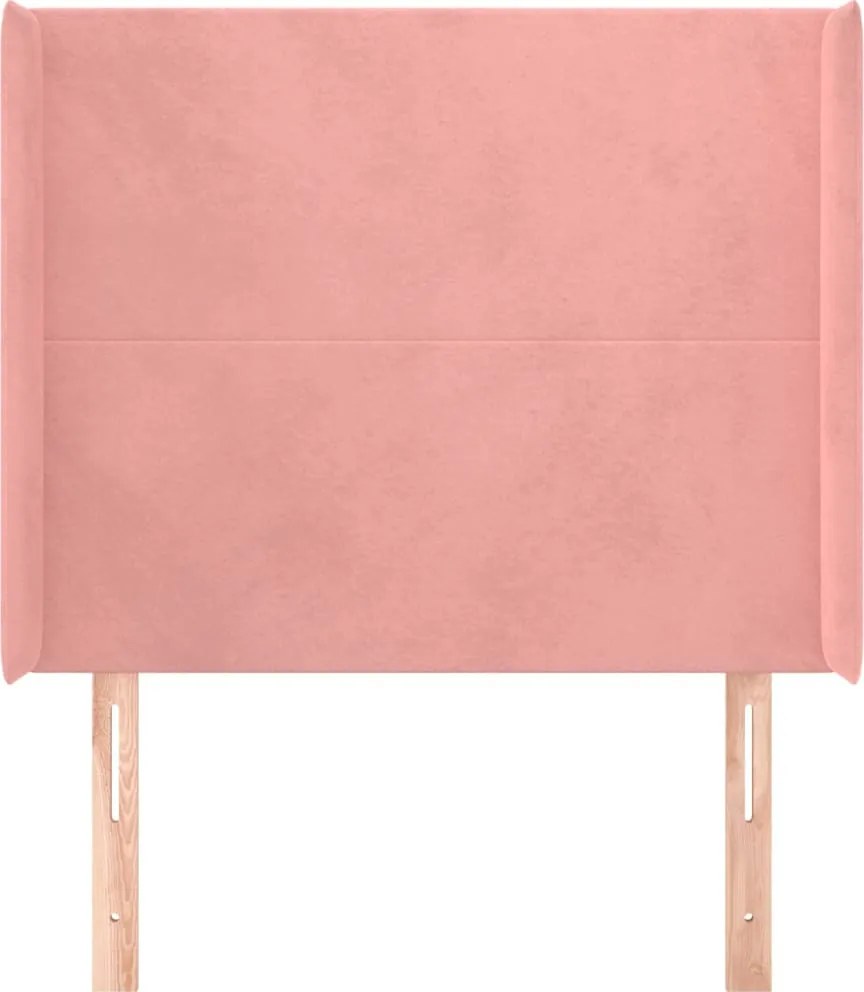 rózsaszín bársony fejtámla szárnyakkal 83x16x118/128 cm