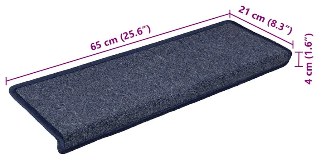 30 db sötétszürke és kék lépcsőszőnyeg, téglalap alakú széllel, 65 x 21 x 4 cm