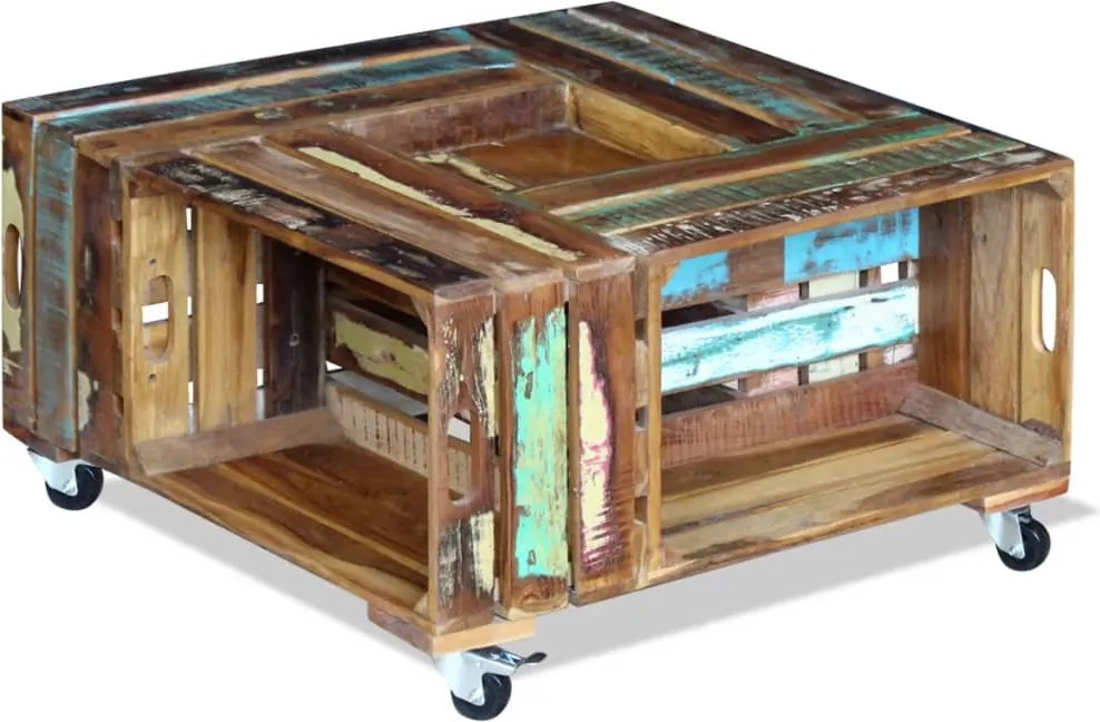 vidaXL tömör újrahasznosított fa dohányzóasztal 70 x 70 x 35 cm