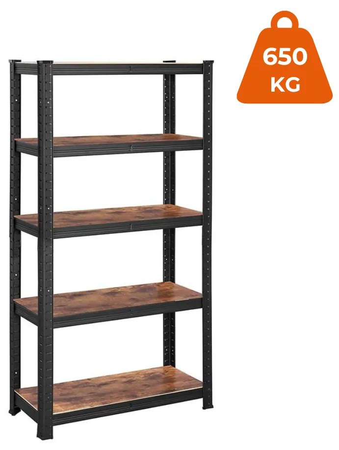 DUSTY polcos állvány, 5 polc, max 650kg, fekete/barna SongmicsHome