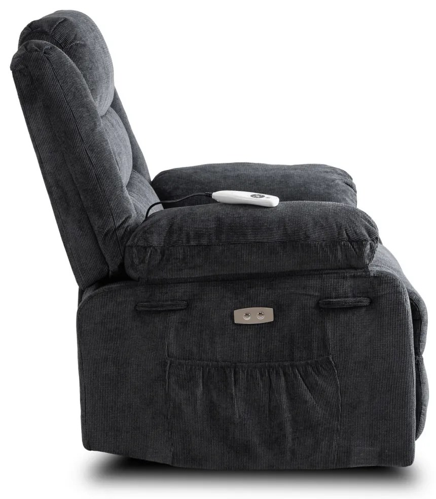 Elektromosan Vezérelhető Masszázsfunkciós Relaxfotel Sötétszürke Színben. JASPER