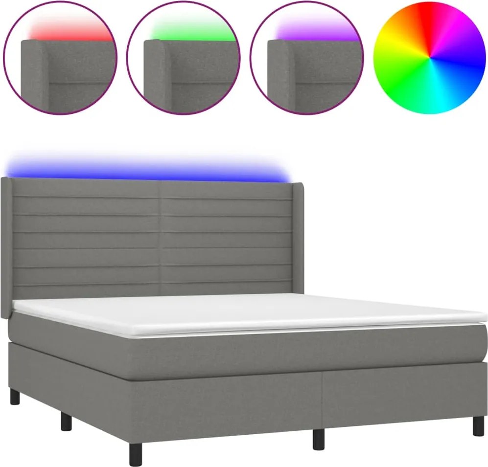 vidaXL sötétszürke szövet rugós és LED-es ágy matraccal 180 x 200 cm