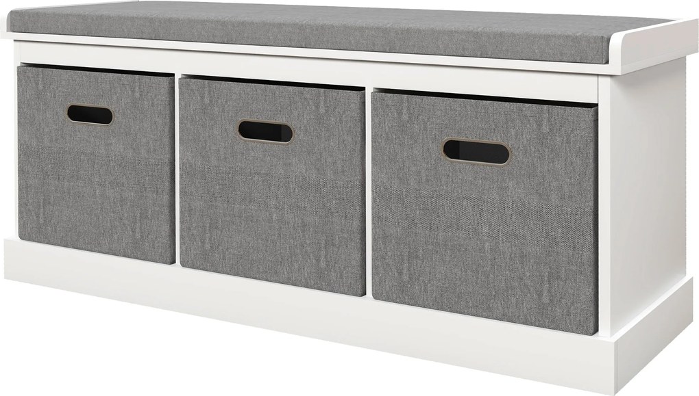 HOMCOM Előszoba Cipőtartó Pad 3 Fiókkal, Cipőtároló Pad Fa és Szövet Üléssel, Cipőtartó 3 Pár Cipőhöz, Nappali és Előszoba, 105x35x47 cm, Fehér | Aoso