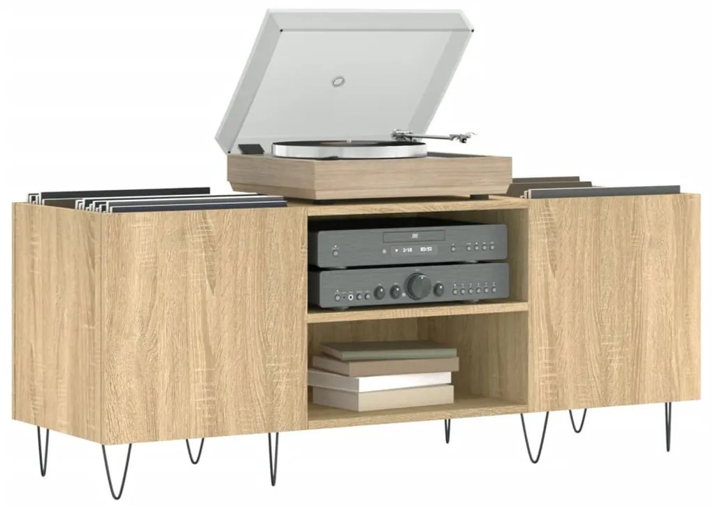 sonoma tölgy színű szerelt fa hanglemezszekrény 121x38x48 cm