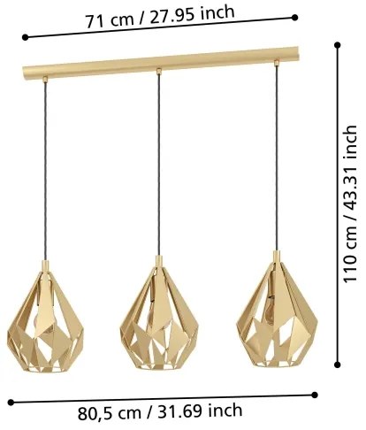 Eglo 43909 - Csillár zsinóron CARLTON 3xE27/60W/230V