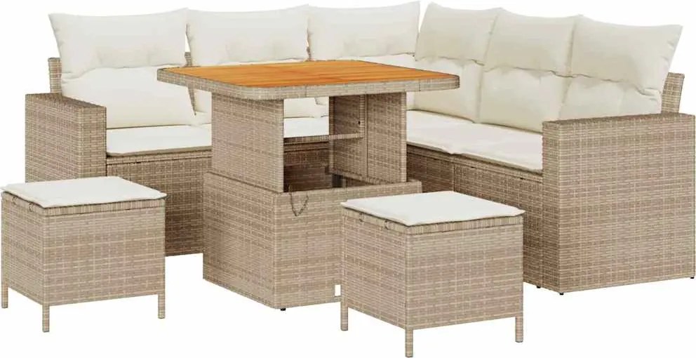vidaXL Kerti Kanapé Szett 8 pcs Bézs polirattan