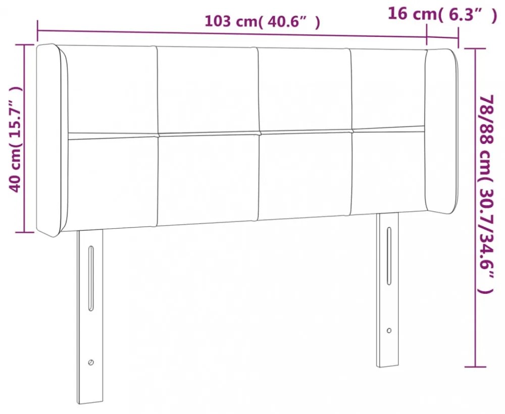 fekete bársony LED-es fejtámla 103 x 16 x 78/88 cm
