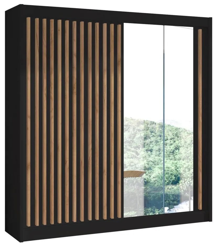 Tükrös gardróbszekrény SANTINO 203x215 cm fekete/craft tölgy