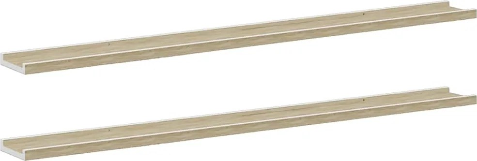 vidaXL 2 db fehér és sonoma tölgy színű fali polc 115 x 9 x 3 cm