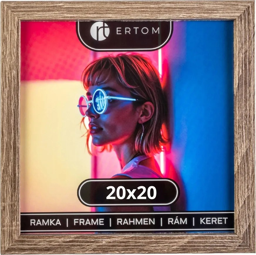 Fa képkeret 20x20 üveg barna tölgy elegáns négyzet alakú