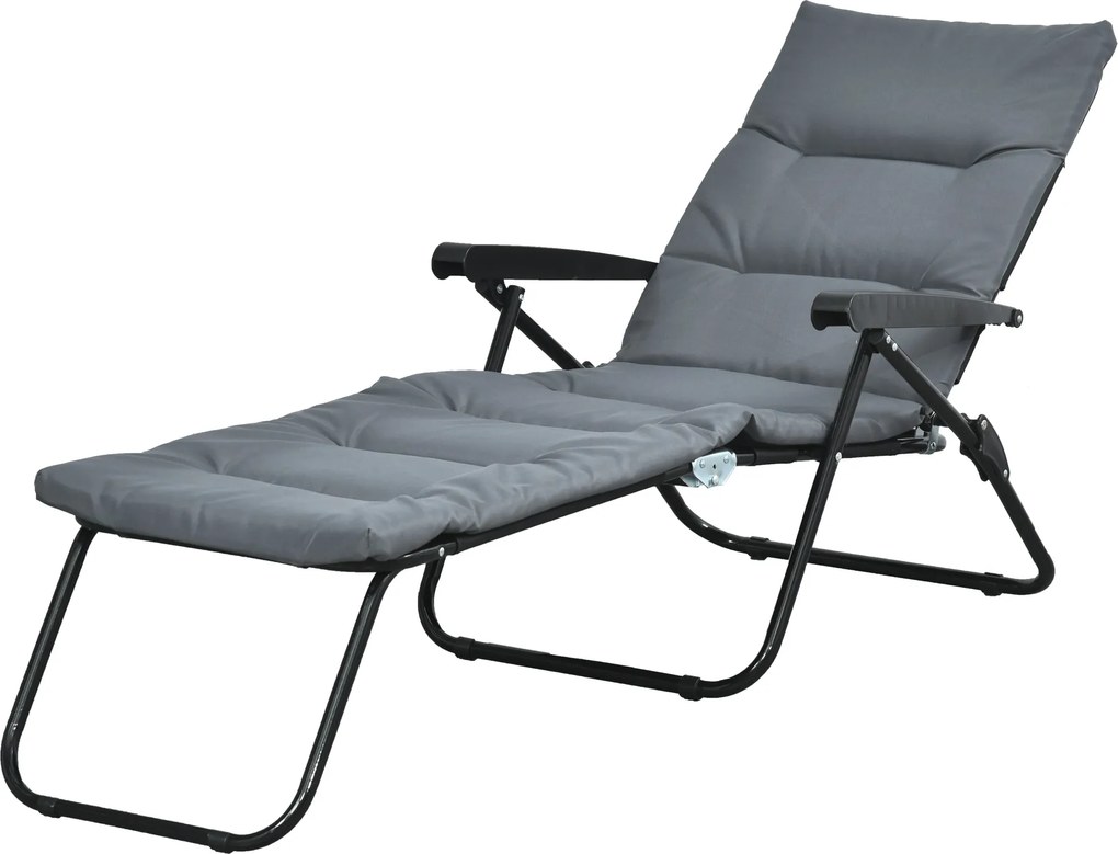 Outsunny Szürke összecsukható napozóágy 6 pozícióban állítható háttámlával, matraccal és karfával | Aosom