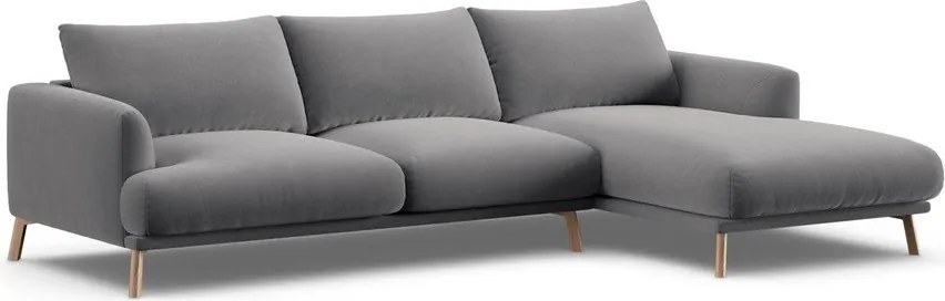 Szürke bársony sarokkanapé (jobb oldali-heverő résszel) Naomi – Micadoni