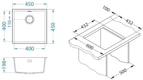 ALVEUS 1150047 - OMNI 45x45 cm gránit konyhai mosogató, bézs