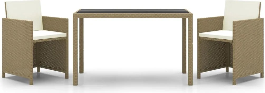 vidaXL 3 részes bézs polyrattan kerti étkezőgarnitúra párnákkal