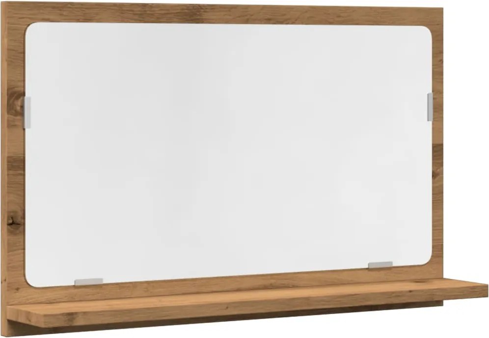 vidaXL kézműves tölgy szerelt fa tükrös fürdőszobaszekrény 60x11x37 cm