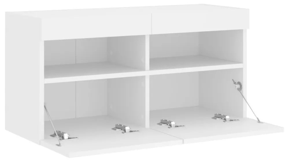 fehér falra szerelhető TV-szekrény LED-lámpákkal 80x30x40 cm