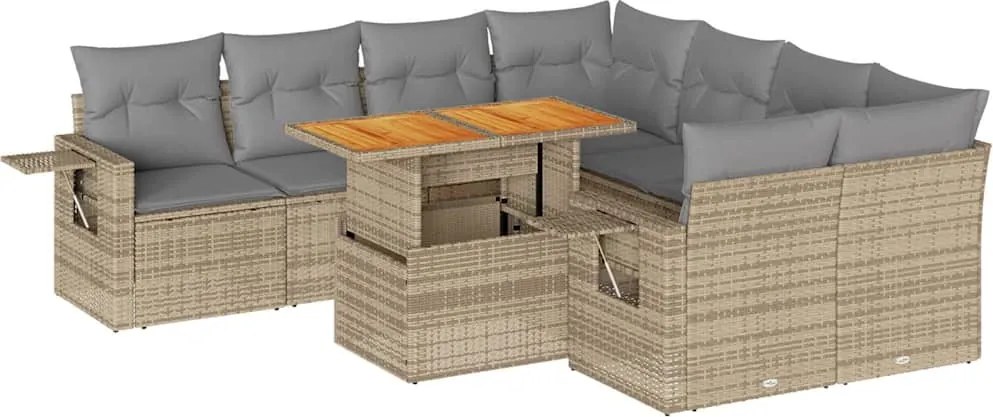 vidaXL 9 részes bézs polyrattan kerti ülőgarnitúra párnákkal