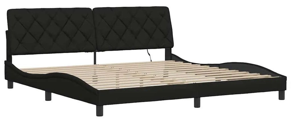 fekete szövet ágykeret LED-es matrac nélkül 200 x 200 cm