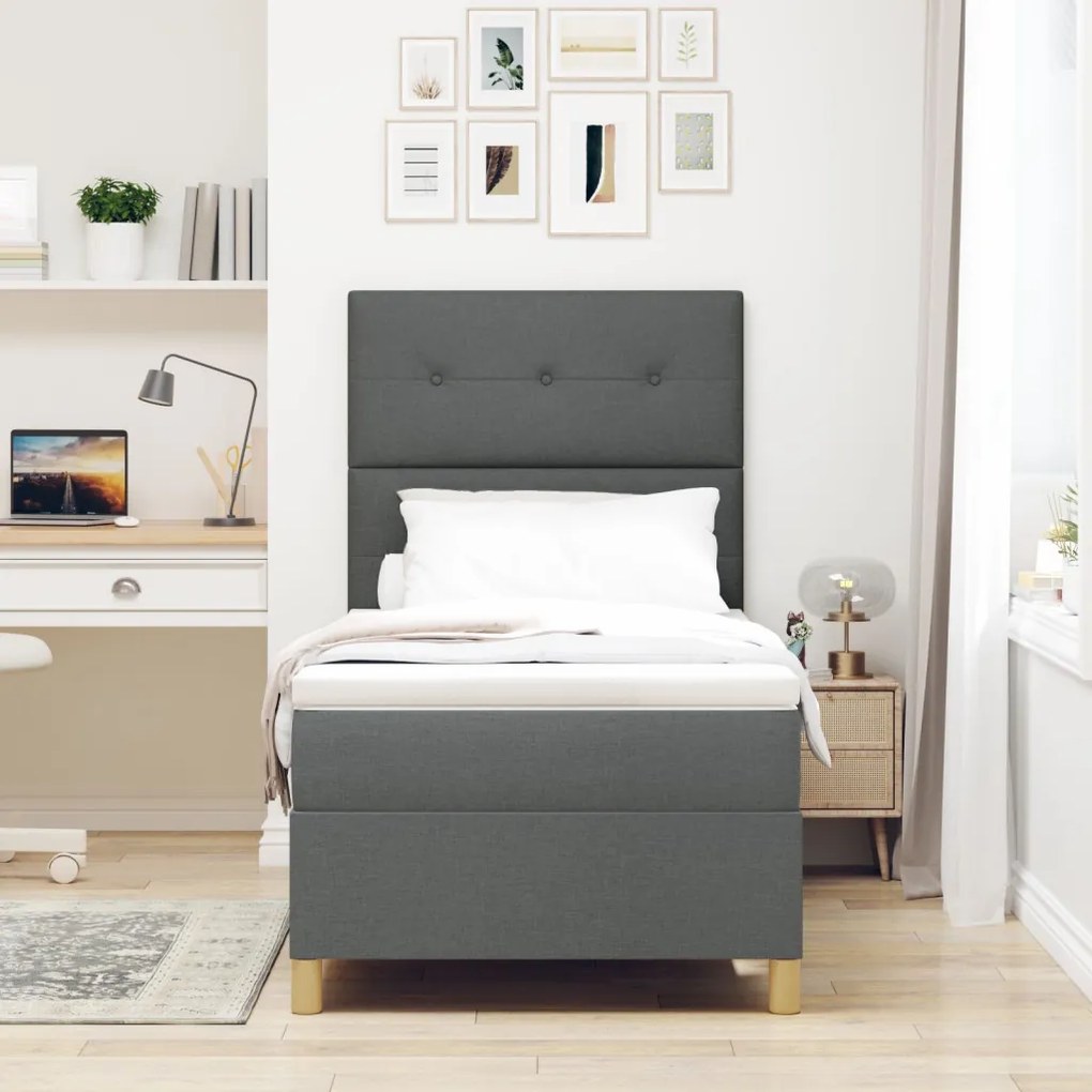 Box Spring Ágy Matracával Sötétszürke 90x200 cm Szövet