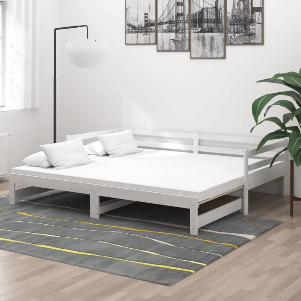 fehér tömör fenyőfa kihúzható kanapéágy 2 x (90 x 200) cm