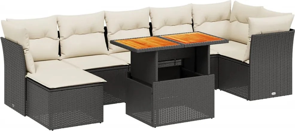 vidaXL 8 részes fekete polyrattan kerti ülőgarnitúra párnákkal