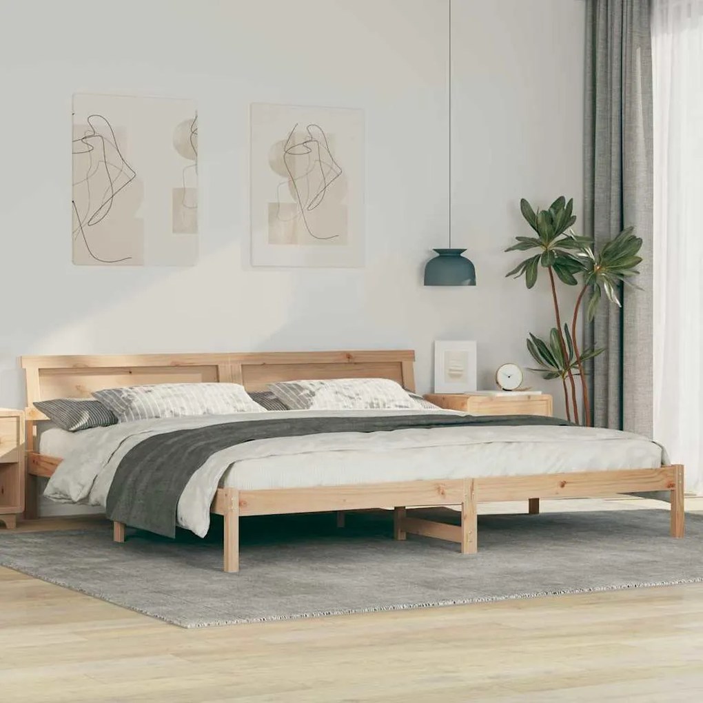 Ágykeret LED -es lámpákkal Barna 200 x 200 cm Tömör fenyőfa
