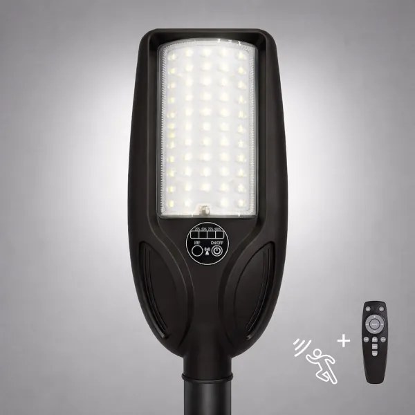 LED dimmelhető napelemes utcai lámpa érzékelővel VENICE 50W/4000 mAh IP65 fekete + távirányító