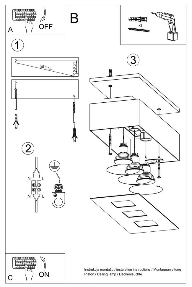 Hydra fekete mennyezeti lámpa - Sollux