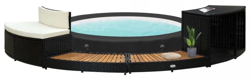 fekete polyrattan és akácfa pezsgőfürdőkeret