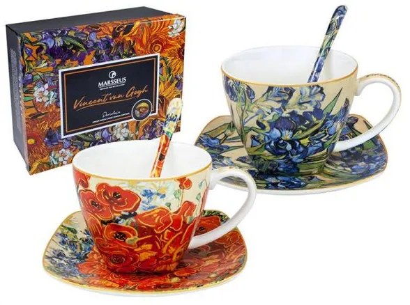 Porcelán csésze szett kanállal Van Gogh Íriszek és Pipacsok