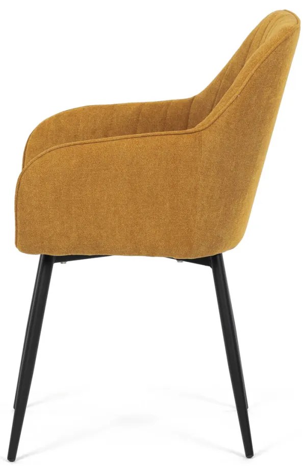 Scaun de sufragerie elegant, material trxtil galben curry, metal negru